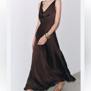 Zara Chocolate Brown Satin Dress